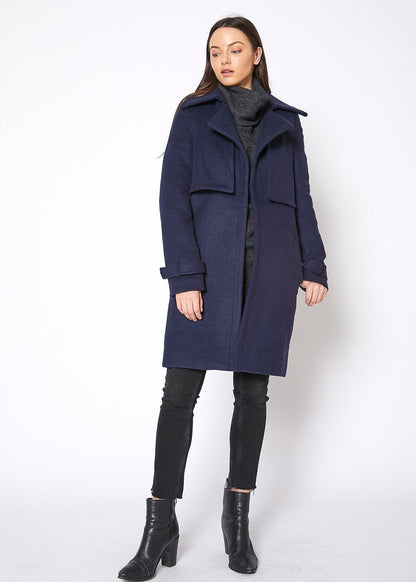 Wool Blended Overlay Notch Collar Coat