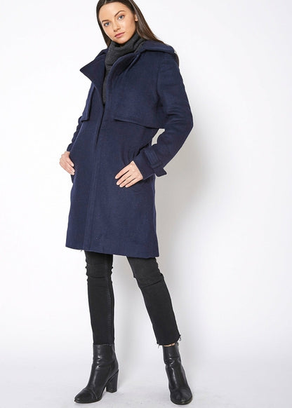 Wool Blended Overlay Notch Collar Coat