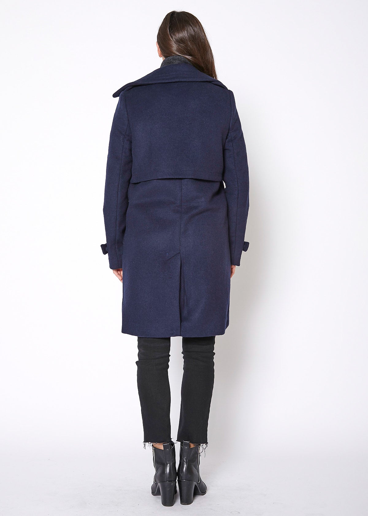 Wool Blended Overlay Notch Collar Coat