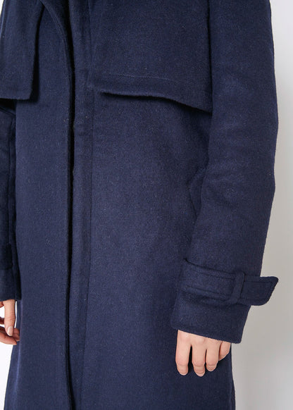 Wool Blended Overlay Notch Collar Coat