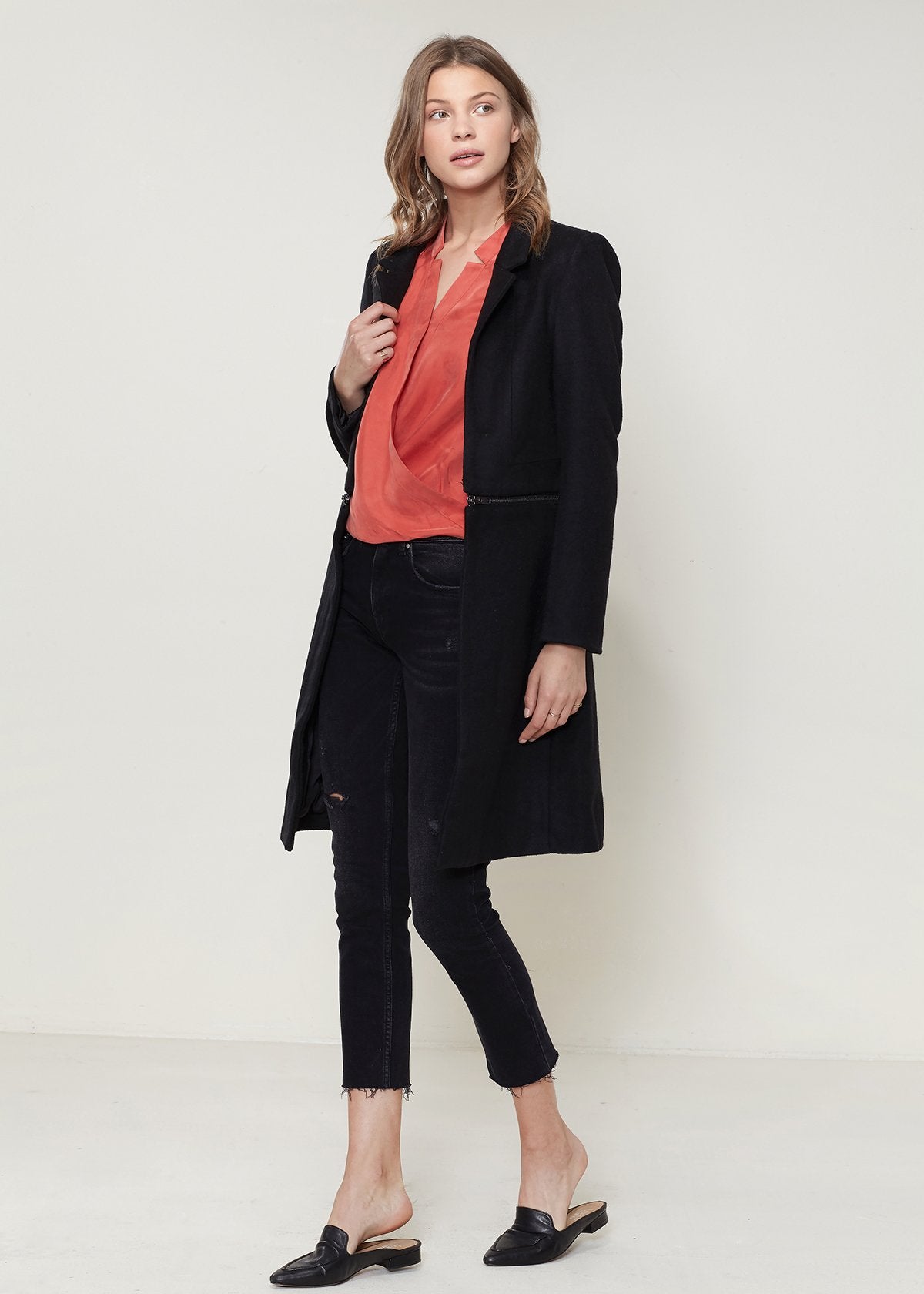 Wool-blended Open Front Jacket In Black