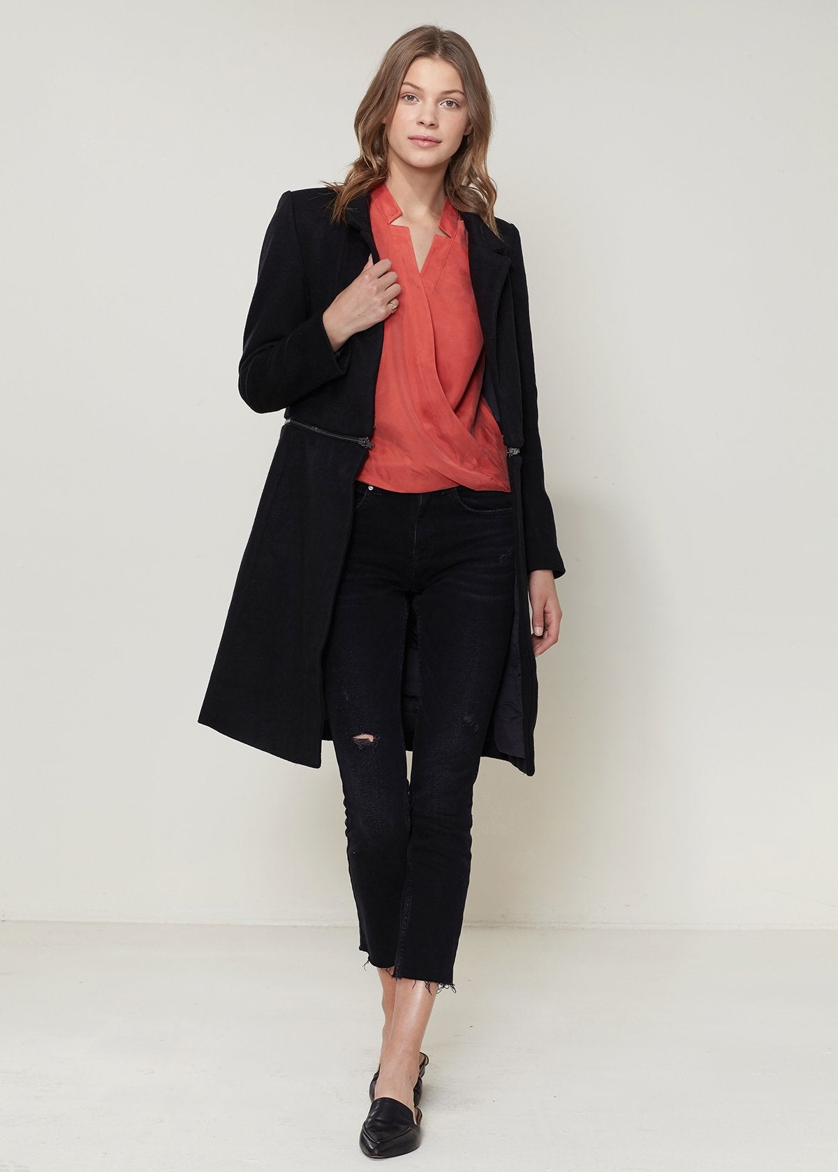 Wool-blended Open Front Jacket In Black