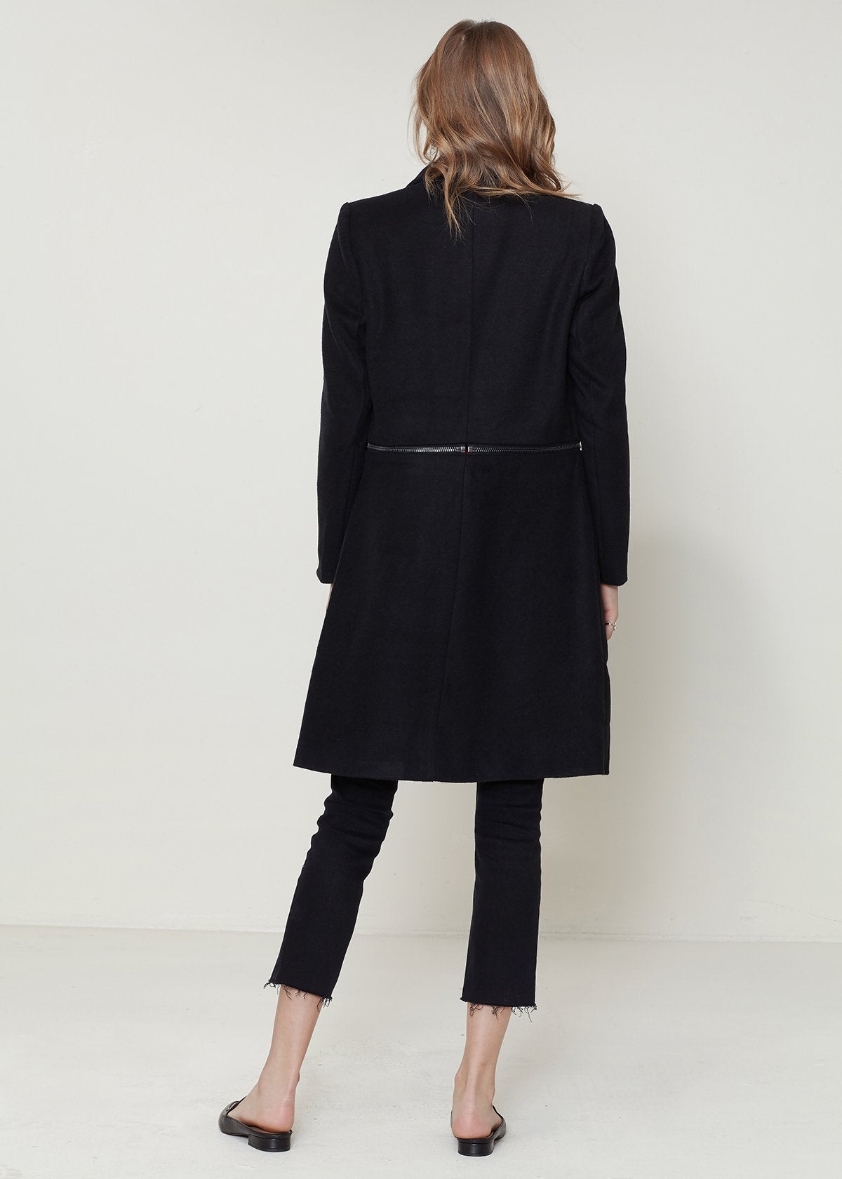 Wool-blended Open Front Jacket In Black