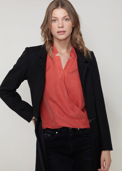 Wool-blended Open Front Jacket In Black