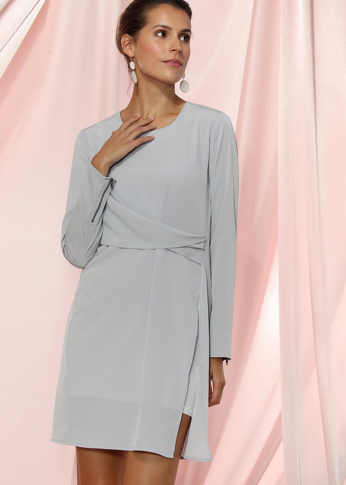 Twist Front Dress In Dove Silver