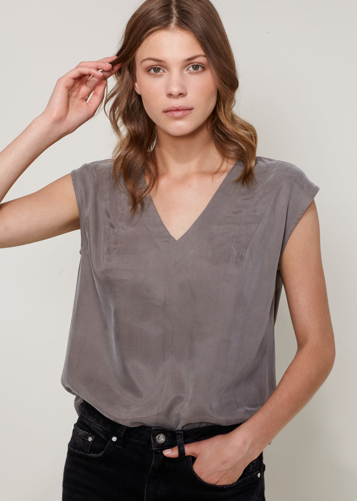 Sleeveless V-Neck Shell Top