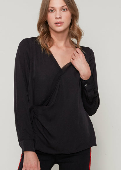 V-Neck Surplice Blouse In Black