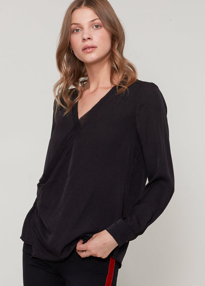 V-Neck Surplice Blouse In Black