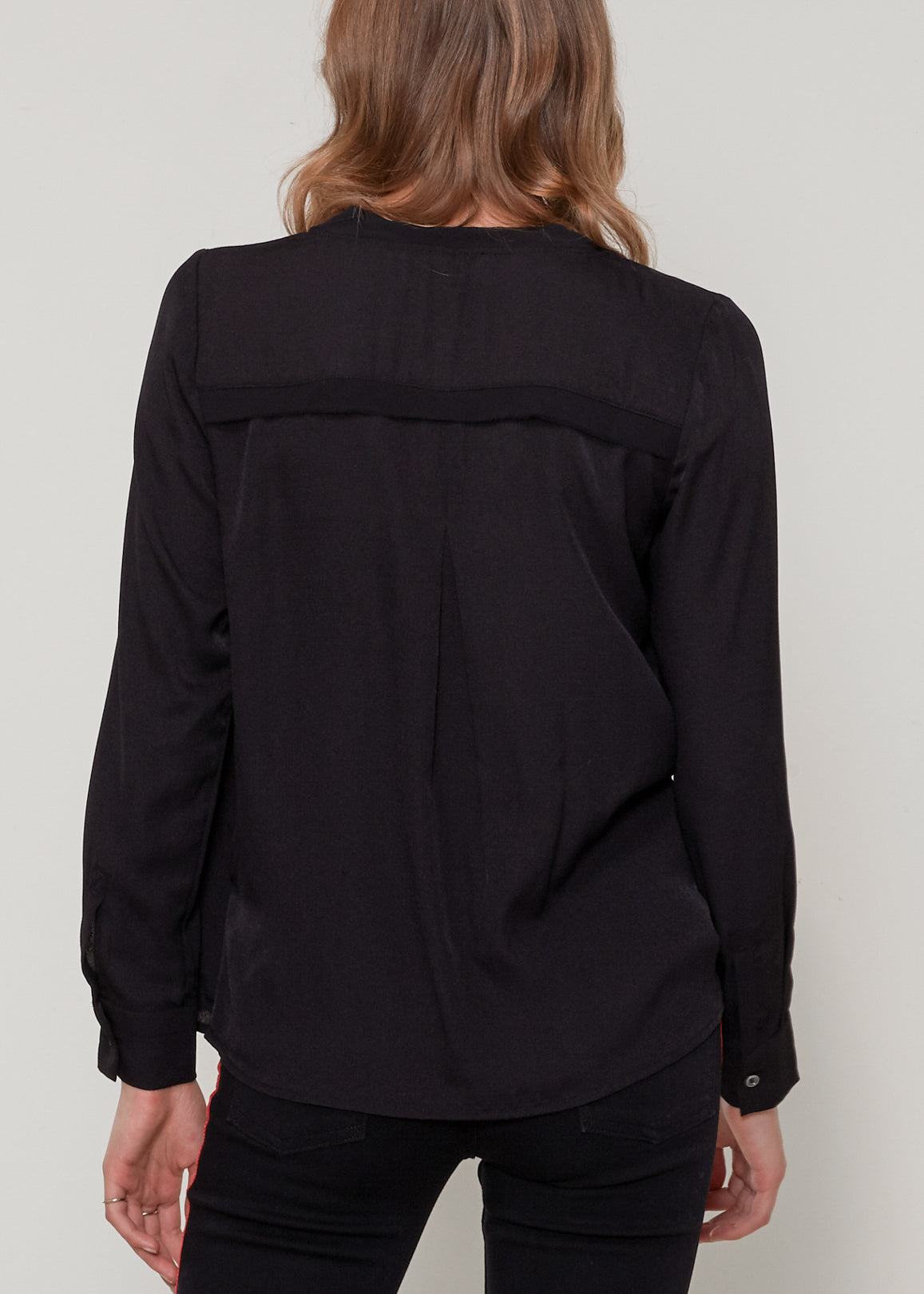 V-Neck Surplice Blouse In Black