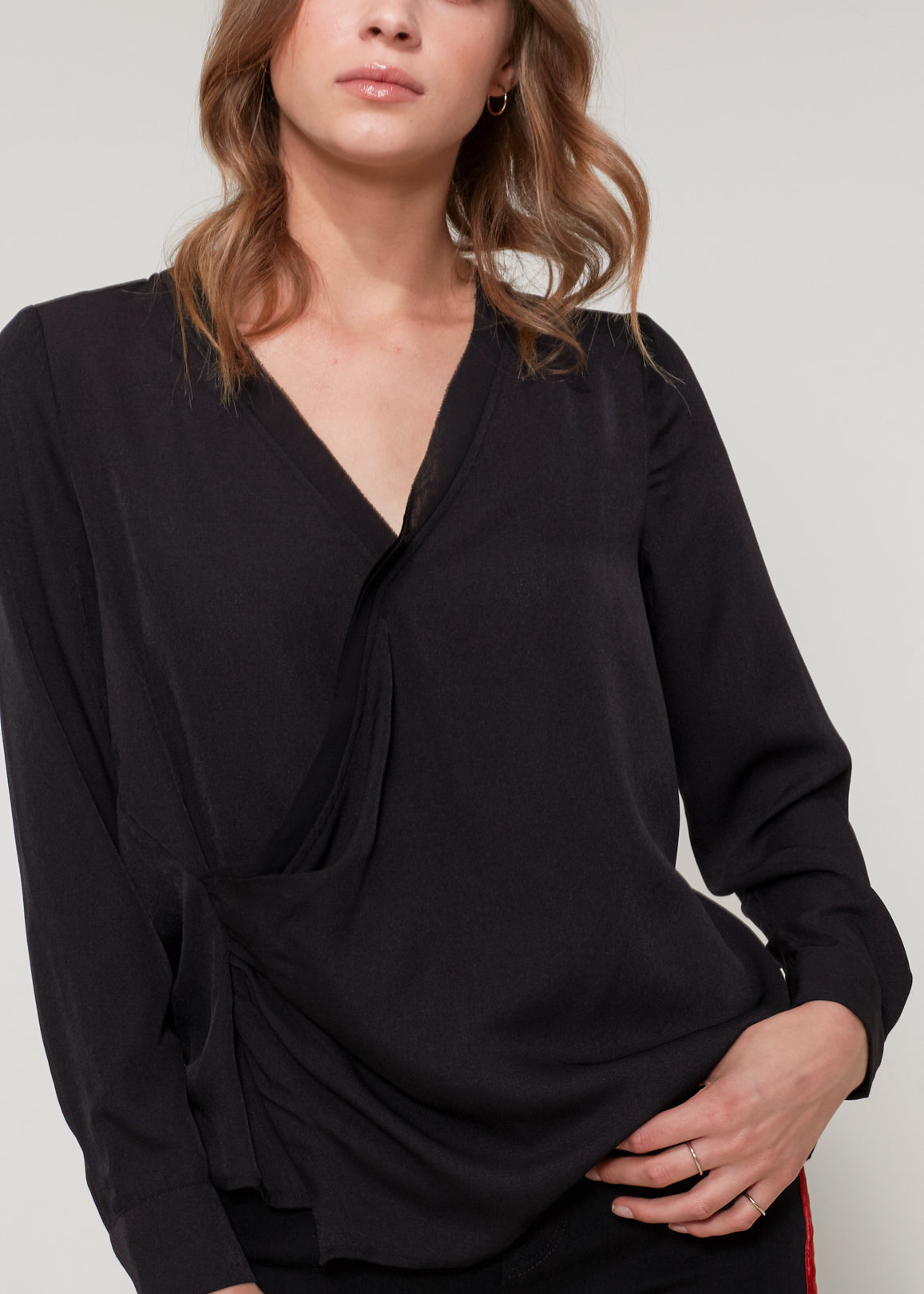 V-Neck Surplice Blouse In Black