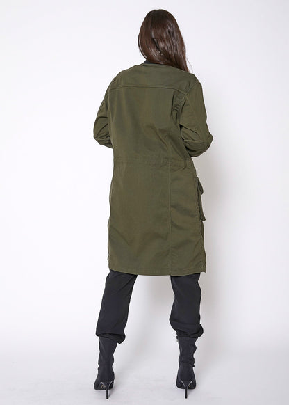 Zip Up Long Utility Jacket In Olive