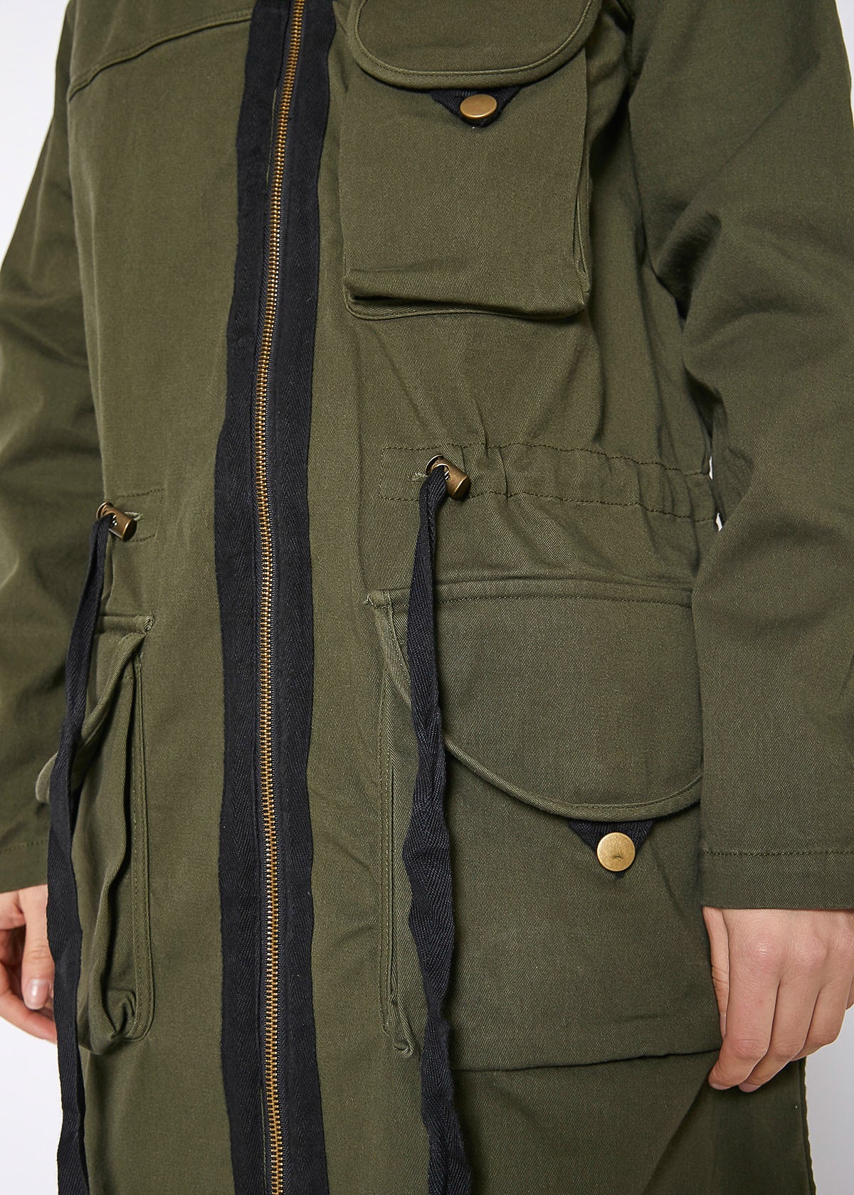 Zip Up Long Utility Jacket In Olive