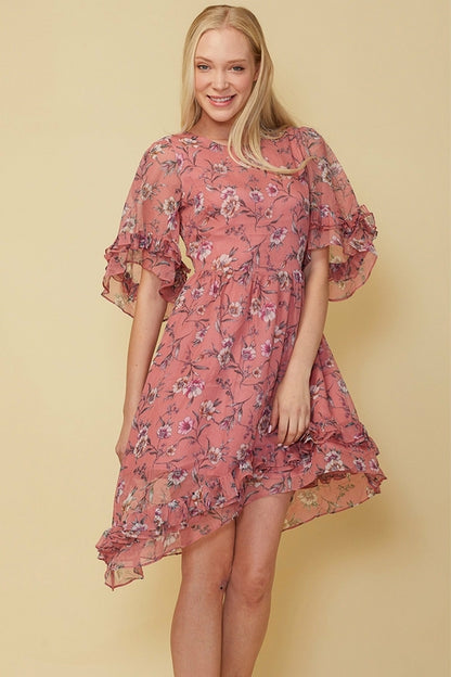 Wax Flower Asymmetrical Hi-Lo Dress