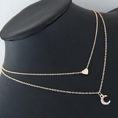 Crystal Crescent Moon and Heart Pendant Necklace