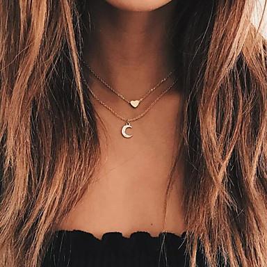 Crystal Crescent Moon and Heart Pendant Necklace