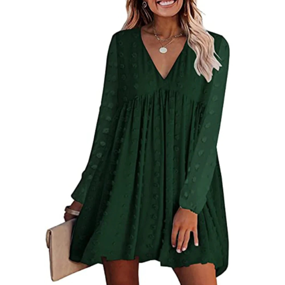 V Neck Long Sleeve Flowy Dress