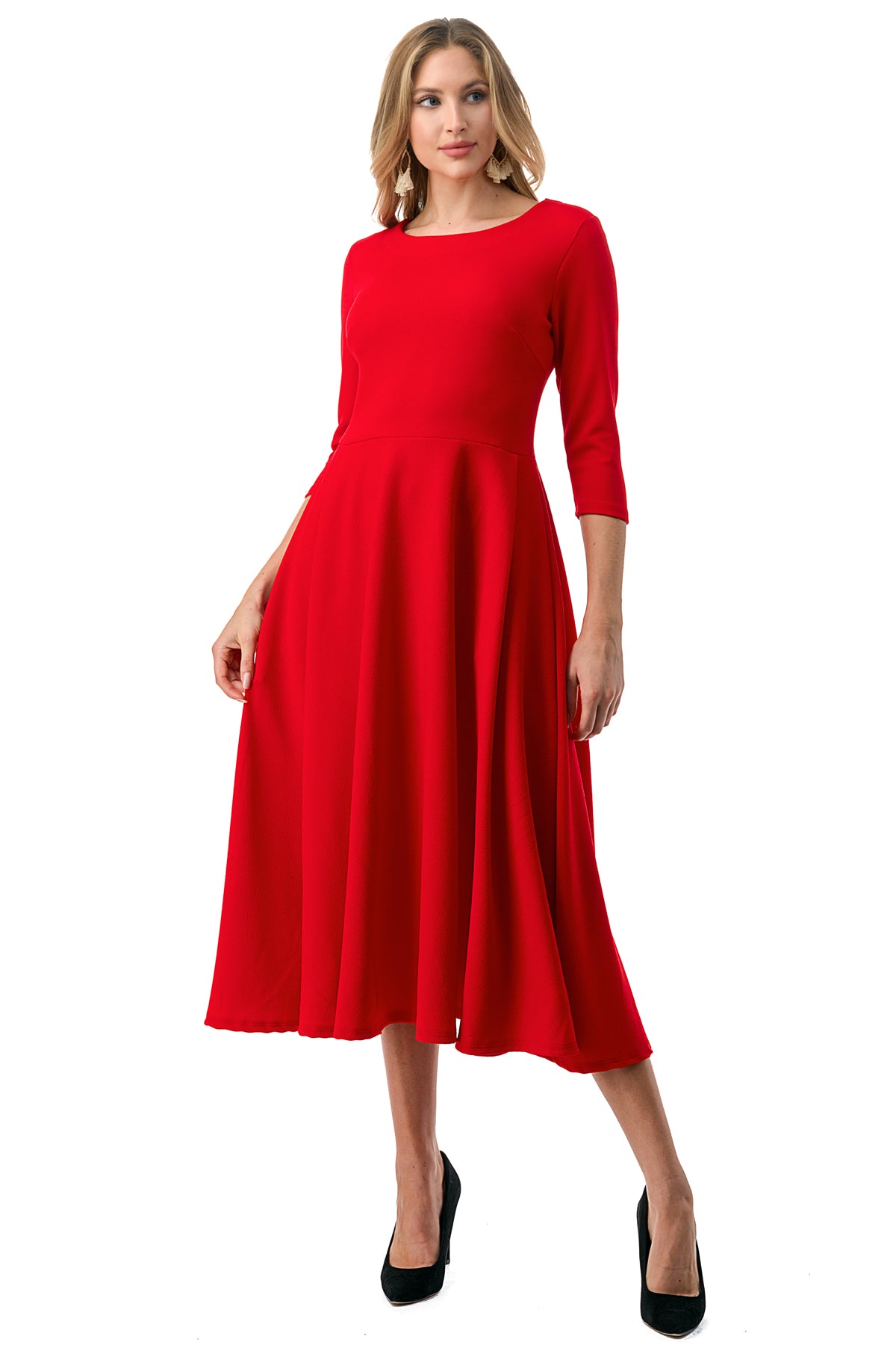 A-Line Dress with 3/4 Sleeves and Pockets