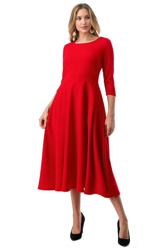 A-Line Dress with 3/4 Sleeves and Pockets