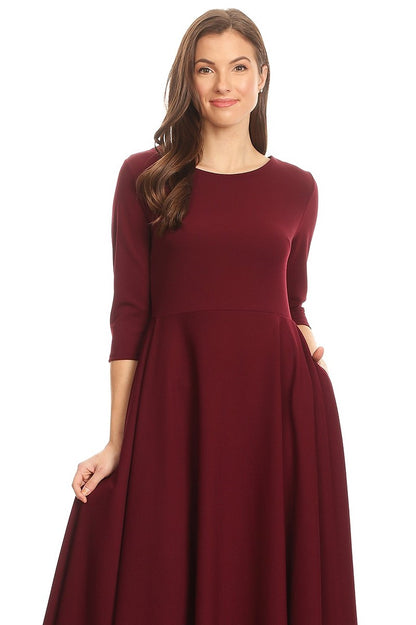 A-Line Dress with 3/4 Sleeves and Pockets