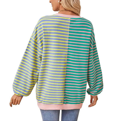 Stripe Color Block Drop Shoulder Pullover Sweatshirt