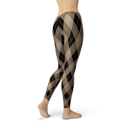 Beige Brown Argyle Leggings