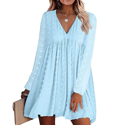 V Neck Long Sleeve Flowy Dress