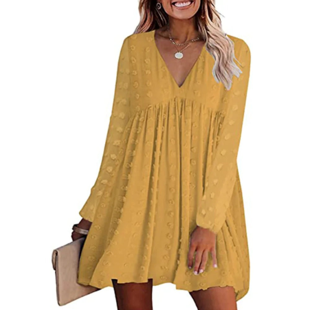 V Neck Long Sleeve Flowy Dress