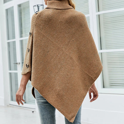 Turtleneck Poncho With Side Buttons Details