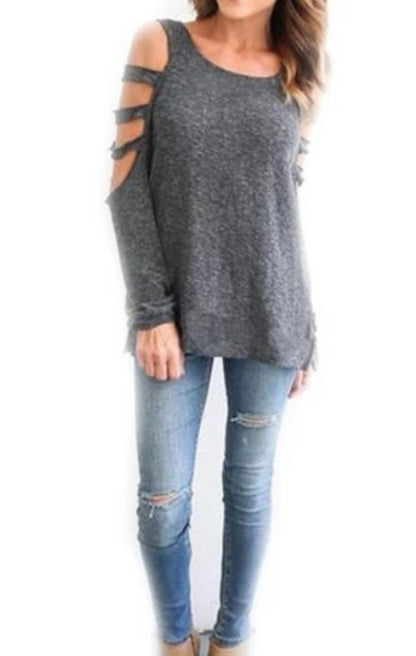 Open Shoulder Long Sleeve Casual Top