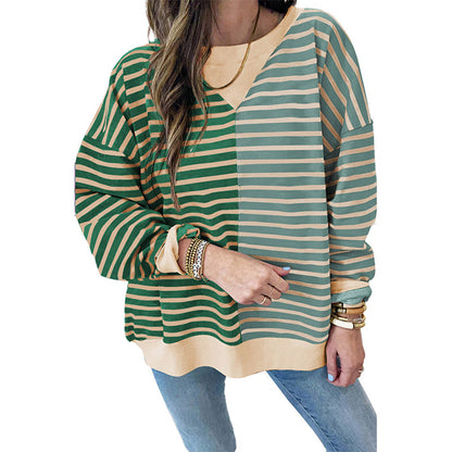 Stripe Color Block Drop Shoulder Pullover Sweatshirt