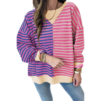 Stripe Color Block Drop Shoulder Pullover Sweatshirt