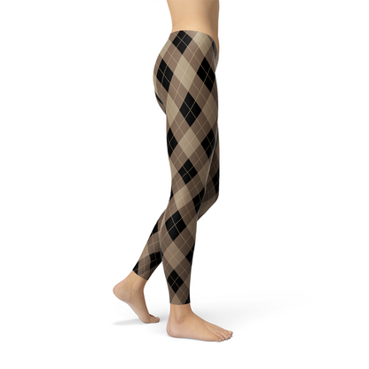 Beige Brown Argyle Leggings