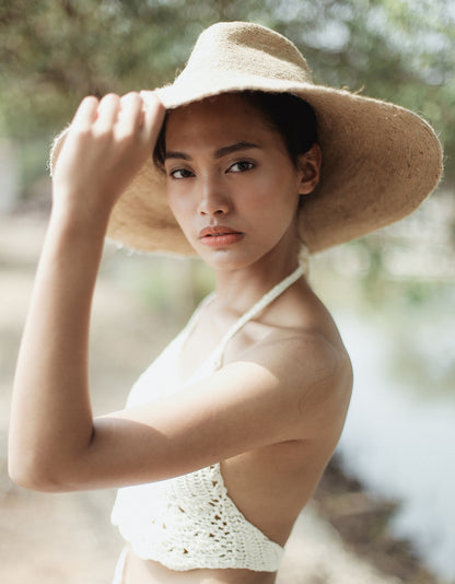 RIRI Jute Handwoven Straw Hat In Natural Beige