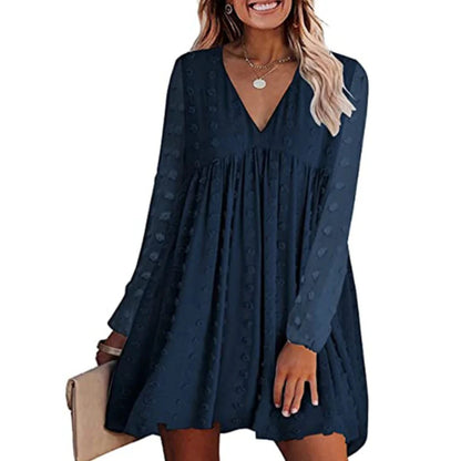 V Neck Long Sleeve Flowy Dress