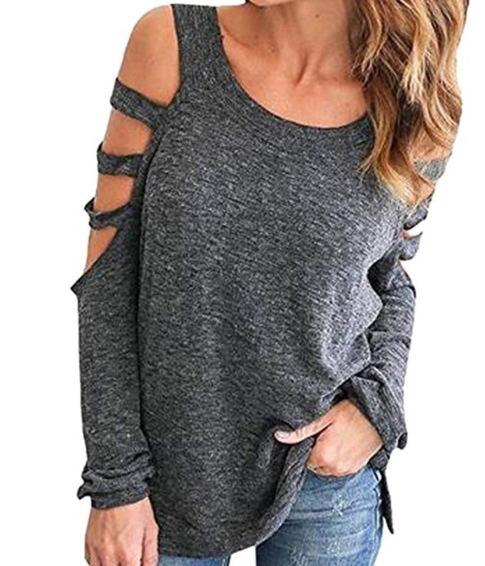 Open Shoulder Long Sleeve Casual Top