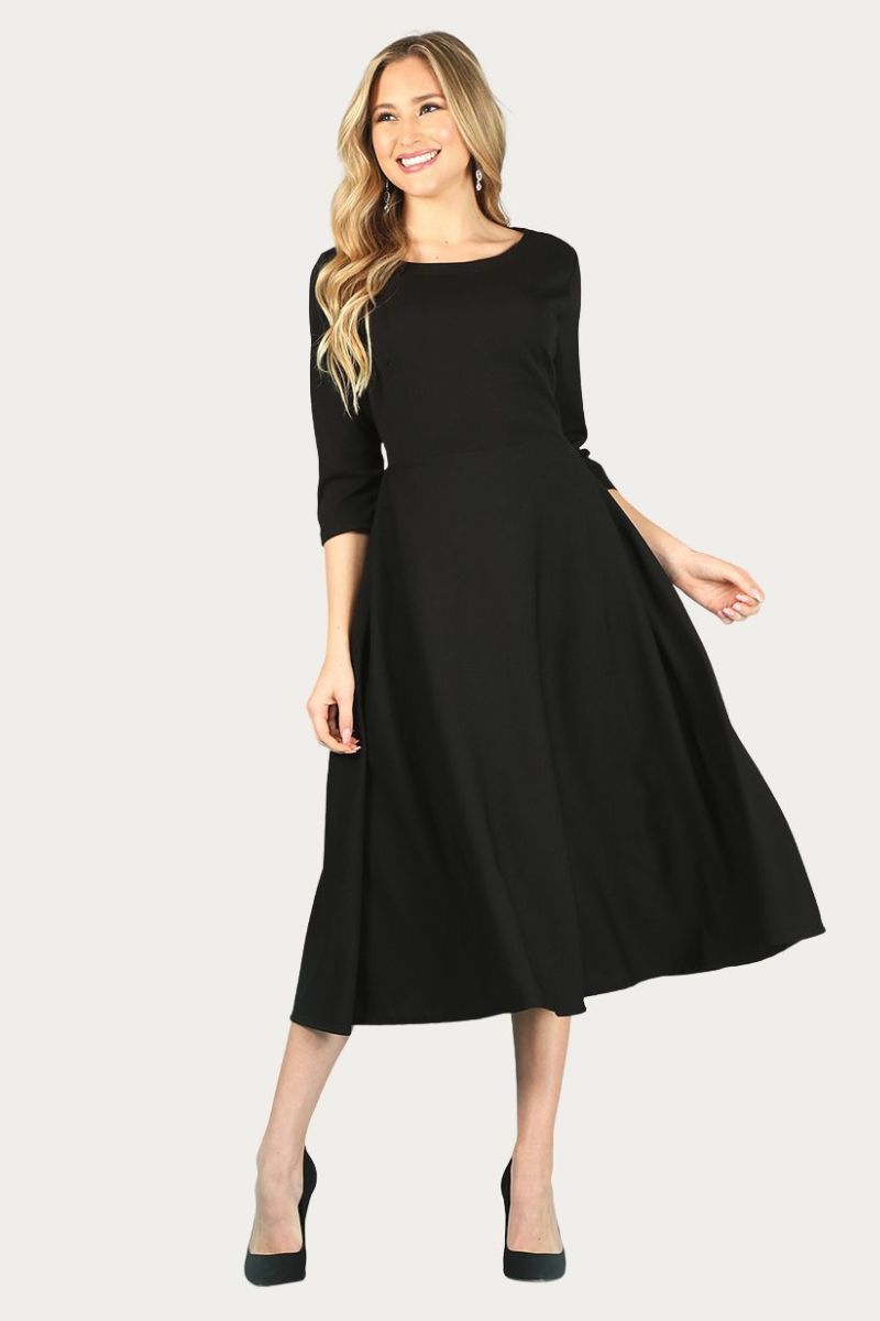 A-Line Dress with 3/4 Sleeves and Pockets