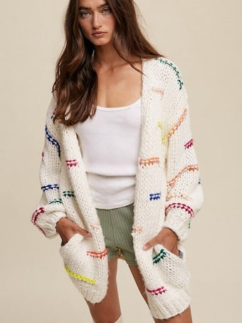 Hand Crochet Boho Open Front Chunky Cardigan Sweater