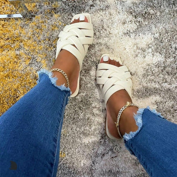 Summer Leather Flat Beach Slides