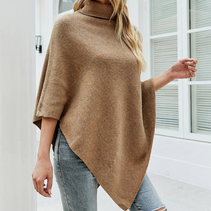 Turtleneck Poncho With Side Buttons Details