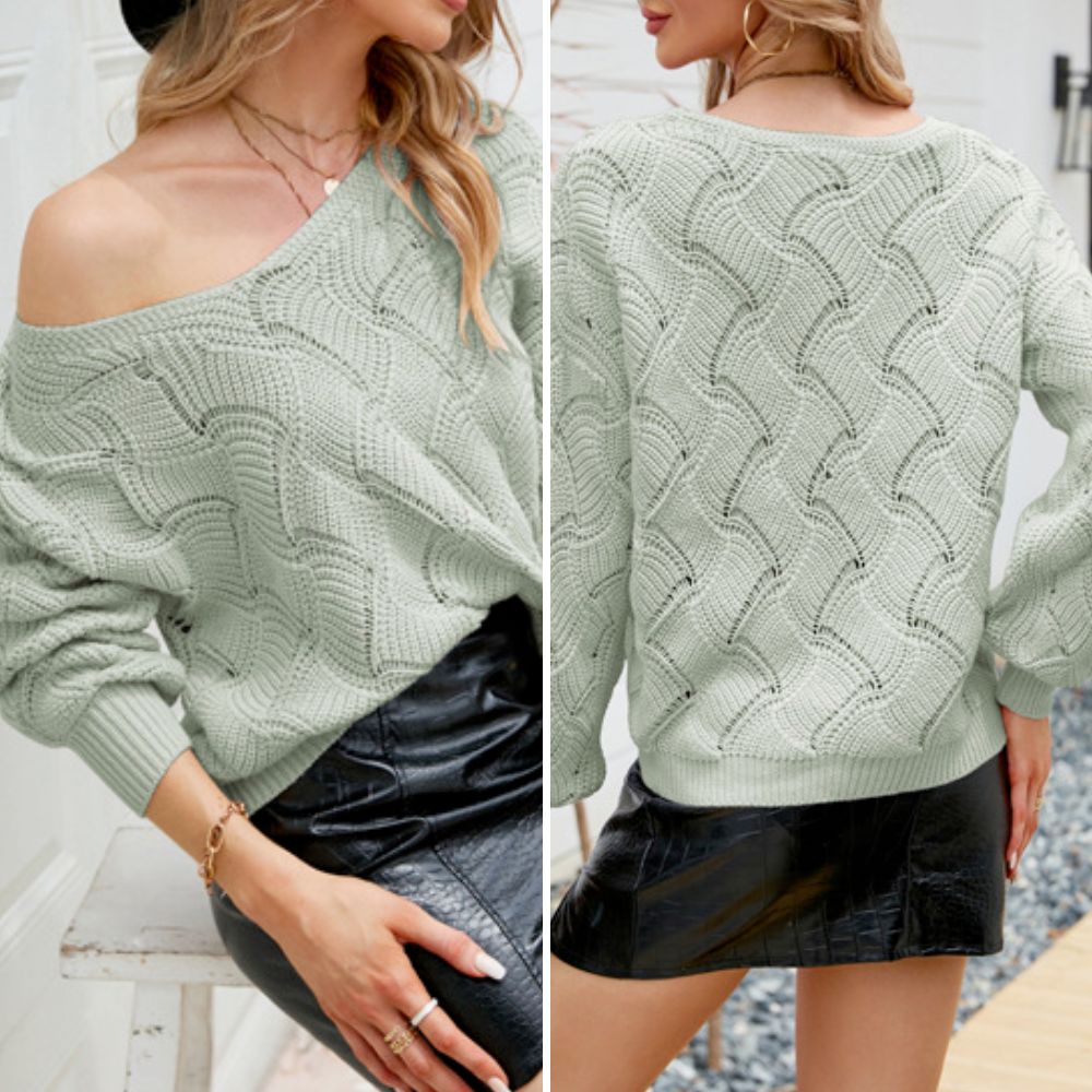 V-Neck Open Knit Sweater