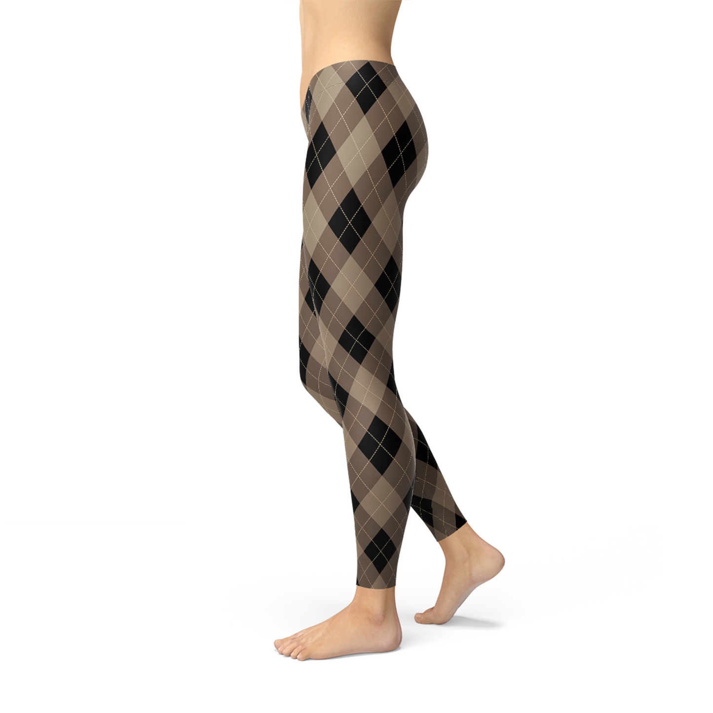 Beige Brown Argyle Leggings