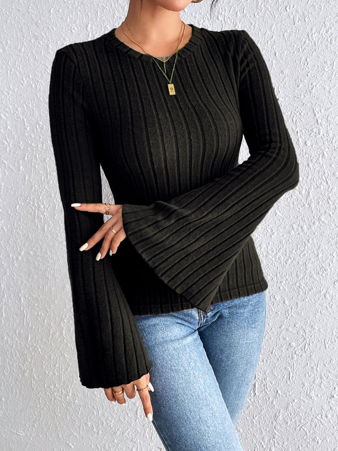 Round Neck Flare Sleeve Shirt