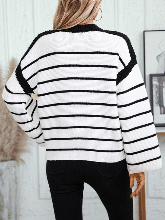 Striped Round Neck Long Sleeve Sweater