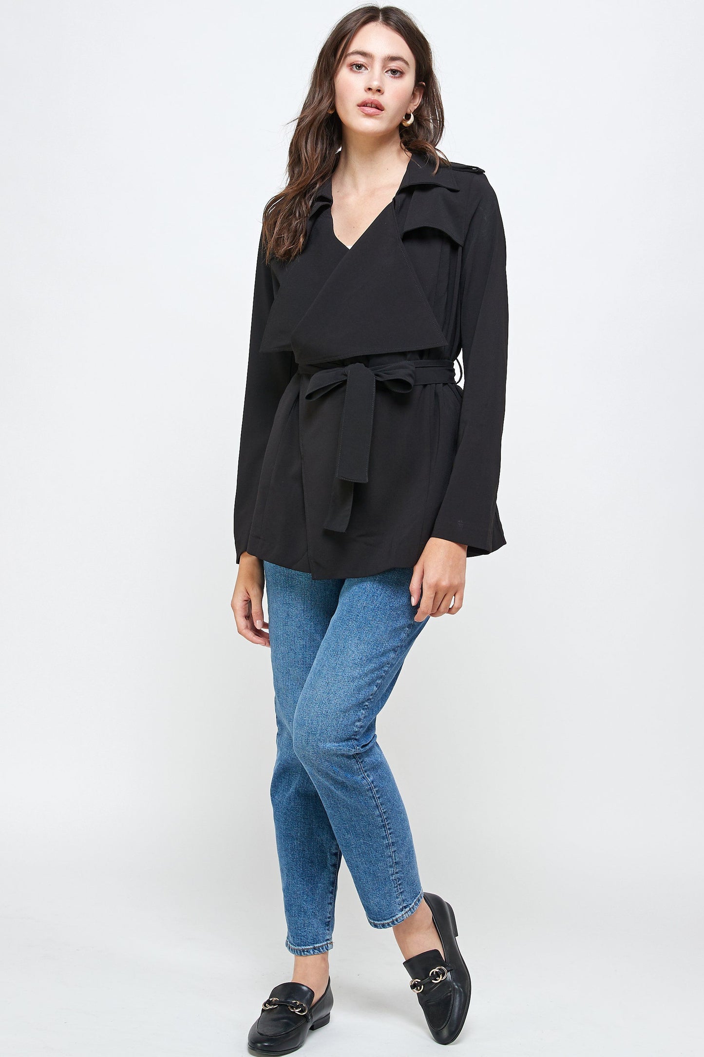 Draped Collar Trench Coat Jacket Top