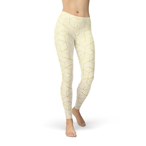 White Geometric Leggings