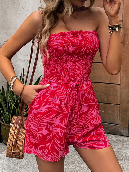 New women's one-shoulder elastic printed tube top romper