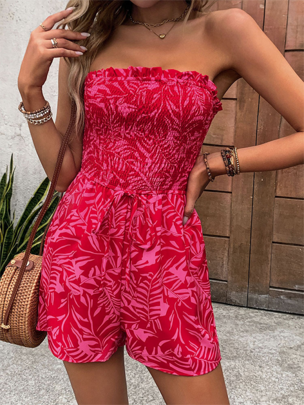 New women's one-shoulder elastic printed tube top romper