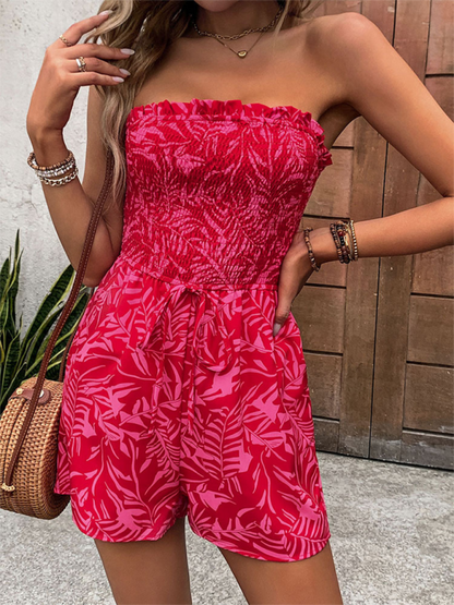 New women's one-shoulder elastic printed tube top romper