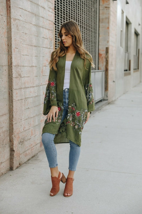 Long Floral Kimono Cardigan