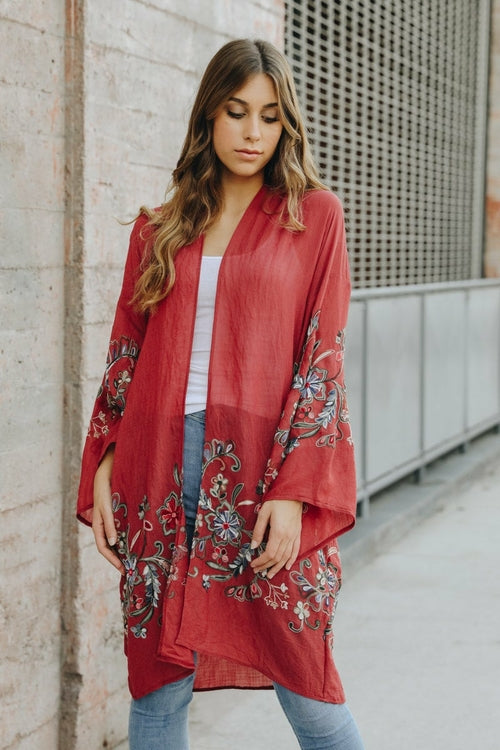 Long Floral Kimono Cardigan